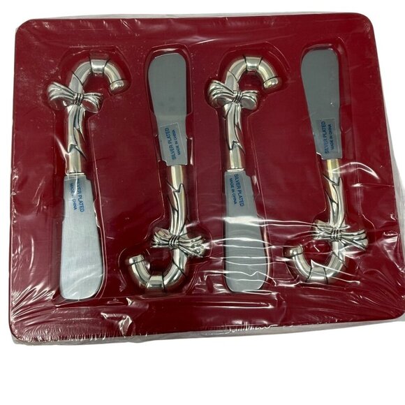 Wallace Silversmiths Candy Cane Spreader Set Of 4 Vintage Silverplated Christmas - Picture 3 of 5